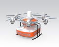 Drone carrying AED medical kit for emergency medical care concept