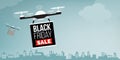 Drone carrying a black friday sale advertisement banner