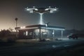 Drone charging at laser electric filling station. Quadcopter laser charging concept.