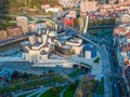 Drone cityscape of Guggenheim Museum Bilbao with gardens in Bilbao  Spain Royalty Free Stock Photo