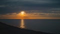 Drone coastline view with peaceful sandy beach. Aerial view blue sea waves Royalty Free Stock Photo