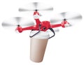 Drone coffee cup delivery. Realistic creative