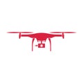 Drone. Color red flat vector design with background