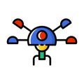 Drone colourful vector illustration. Flying quadcopter icon. Royalty Free Stock Photo