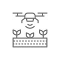 Drone control for seed planting, agriculture line icon.