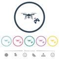 Drone controlling flat color icons in round outlines