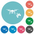 Drone controlling flat round icons