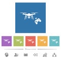 Drone controlling flat white icons in square backgrounds