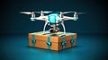A drone delivering a package against a dark background Royalty Free Stock Photo