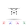The drone delivers the packing box multi color icon. Simple thin line, outline vector of logistic icons for ui and ux, website or