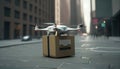 Drone delivery concept. Autonomous unmanned aerial vehicle used to transport packages. 3D rendering