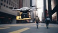 Drone delivery concept. Autonomous unmanned aerial vehicle used to transport packages. 3D rendering