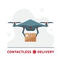 Drone delivery concept. Contactless delivery during coronavirus pandemic. Remote air drone with a box