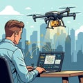 Drone Delivery Control System in City Royalty Free Stock Photo