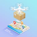 Drone delivery service technology. Vector illustrations. Royalty Free Stock Photo