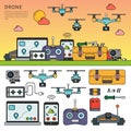 Drone devices line flat vector
