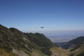 Drone DJI Mavic Pro hovers in the air at tre Romania mountains, Transfagarasan mountain road