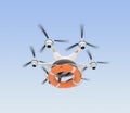 Drone dropping lifebuoy for lifesaving concept