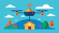 A drone equipped with a thermal camera capturing data from IoT weather stations to create a thermal map of a farm Royalty Free Stock Photo