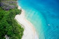 Drone field of view of coastline and forest Curieuse Island, Seychelles