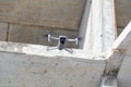 Drone flight near concrete structures. Observations on construction. Modern technology