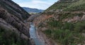 Drone flight over the Mirador de Janovas gorge and the River Ara in the Spanish Pyrenees