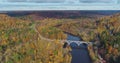 Autumn Forest Sigulda city nature, Gauya river drone flight, bridge car drive from above