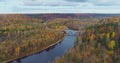 Autumn Forest Sigulda city nature, Gauya river drone flight, bridge car drive from above