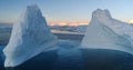 Drone flight between two icebergs in Antarctica Royalty Free Stock Photo