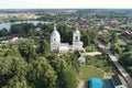 Drone flight view of the Church Of The Transfiguration, Spas-Prognanye village