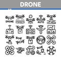 Drone Fly Quadrocopter Collection Icons Set Vector