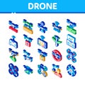 Drone Fly Quadrocopter Isometric Icons Set Vector