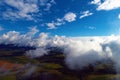 Drone flying above clouds with a beautiful sun in the sky Royalty Free Stock Photo