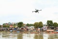 Drone flying above river in Manado