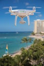 Drone Flying Above Waikiki Beach in Hawaii Royalty Free Stock Photo