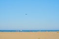 Drone flying in the beach sky in summer