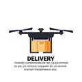 Drone flying delivery air package shipment carry quadrocopter isolated flat copy space