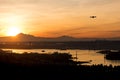 Drone flying like a bird above Vancouver with the Lions Gate Bridge in the background.  Beautiful British Columbia, Canada Royalty Free Stock Photo