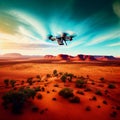Drone flying over the arid landscape of outback Australia