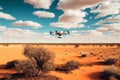 Drone flying over the arid landscape of outback Australia