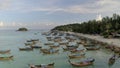 Drone flying over the boats during pandemic, no tourism on the islands