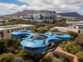 Drone flying over the city. 3D rendering. High resolution image