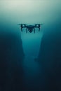 A drone flying over a cliff in the ocean Royalty Free Stock Photo