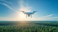 Drone Flying Over Forest at Sunrise Royalty Free Stock Photo