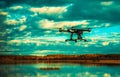 Drone flying over lake Royalty Free Stock Photo