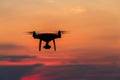 Drone flying over ocean at sunset time Royalty Free Stock Photo
