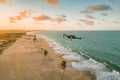 Drone flying over the sea and the beach in Northern Brazil, Ceara, Fortaleza/Cumbuco/Parnaiba Royalty Free Stock Photo