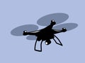 Drone. Flying quadcopter. Simple image of a quadcopter in the sky.