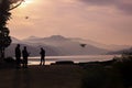 Drone Flying in The Sky with lake and Mountain