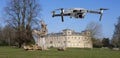 Drone flys by Lydiard House, Lydiard Park  Swindon, Wiltshire Royalty Free Stock Photo